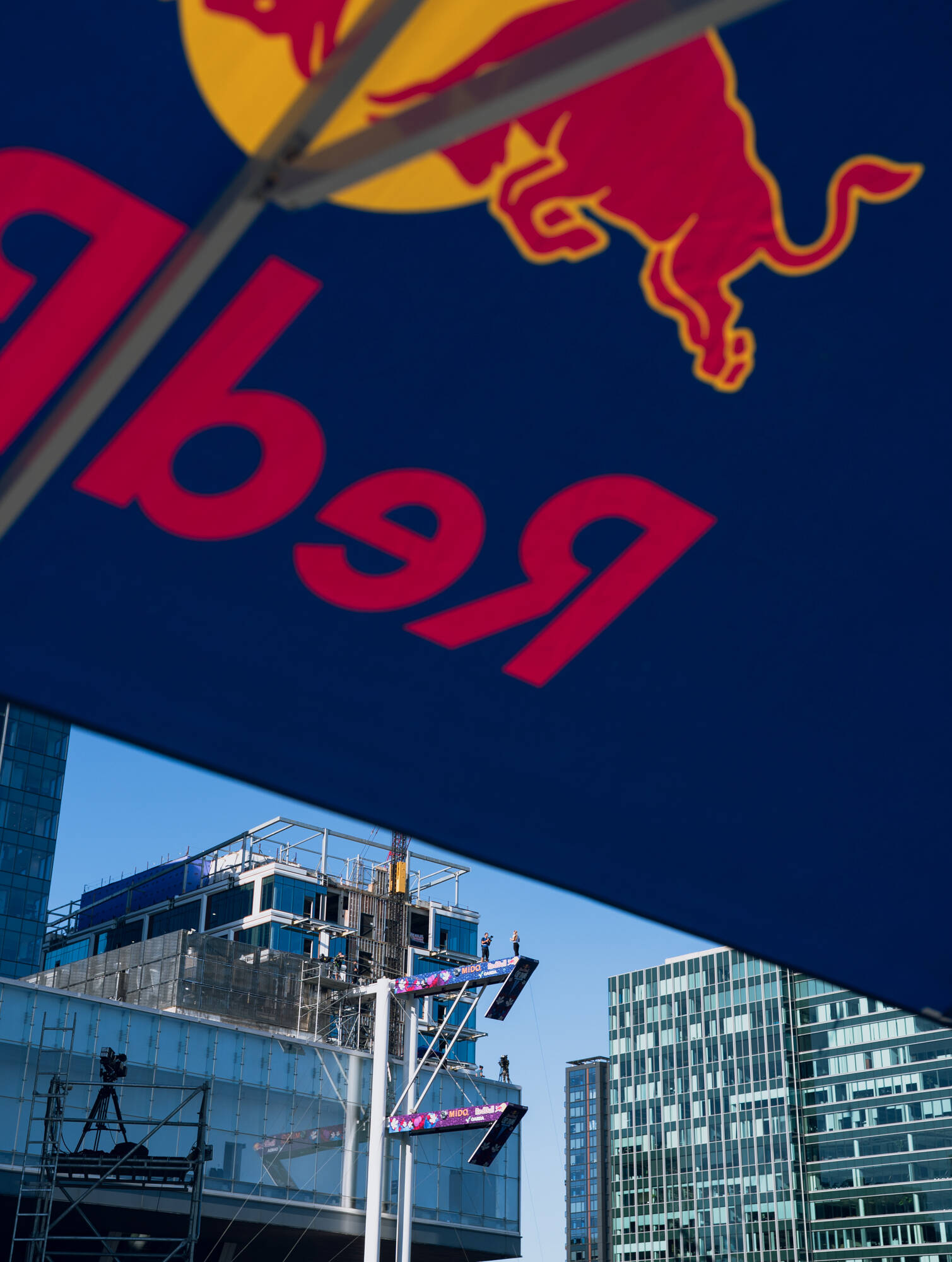 Red Bull crews and camera operators preparing before competition